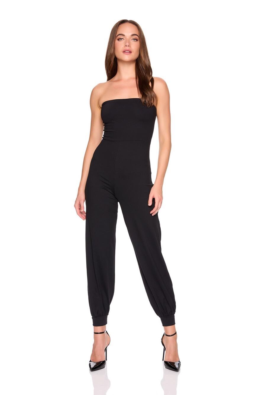 Susana Monaco Black Strapless Jogger Jumpsuit Small